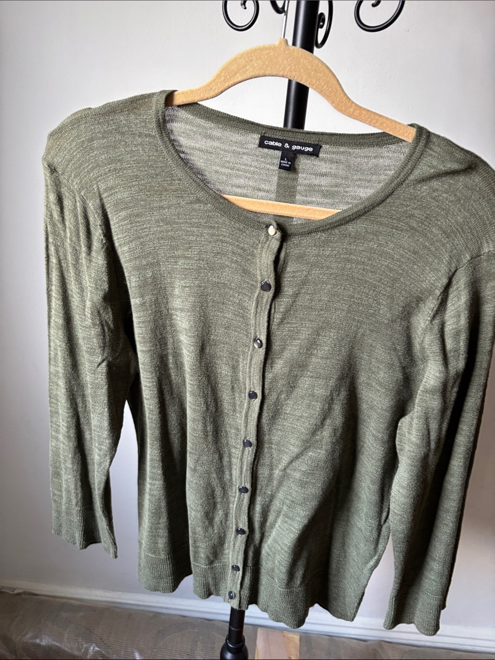 Cable & Gauge Olive Cardigan Knit Button-Up